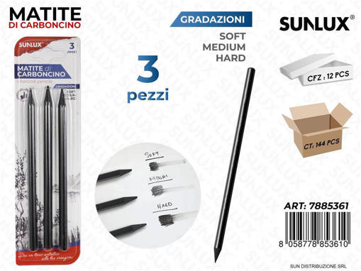 Sunlux - Matite Di Carboncino Grad. Ass. 3Pcs /Pz Da 12** 7885361