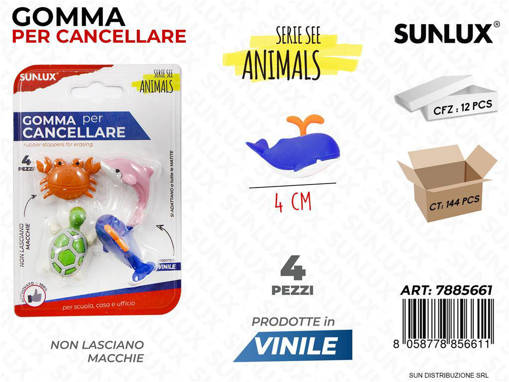 Sunlux - Gomma Per Cancellare Animals Ass. 4Pcs 4Cm /Pz Da 12** 7885661