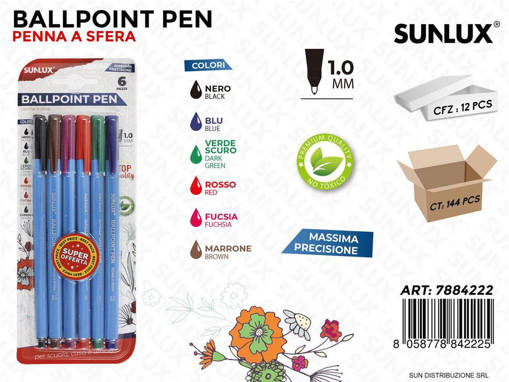 Sunlux - Bl. Ballpoint Pen A Sfera 6Pcs Ass. 1.0Mm /Pz Da 12** 7884222
