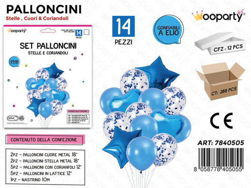 Wooparty Set Palloncini Blu Stella-Cuori 14Pcs /Pz Da 12**