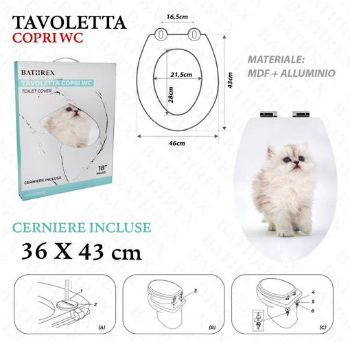 Bathrex Copriwater 18''Gatto Cerniera In Alluminio