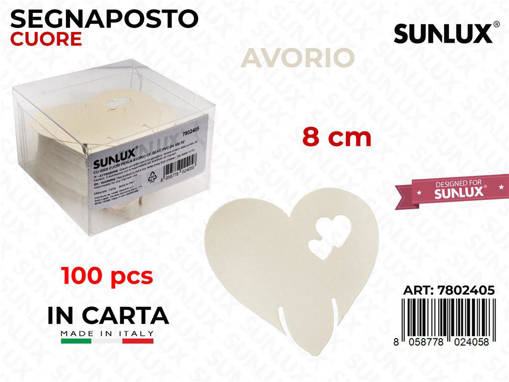 /Segnaposto Cuore Carta Avorio 100Pcs 8Cm