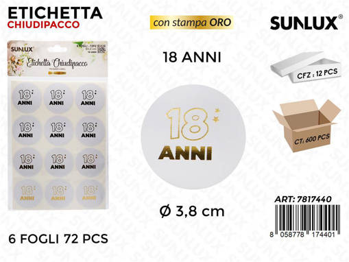Sunlux Etichetta Chiudipacco 18 Anni 72Pcs D.3.8Cm