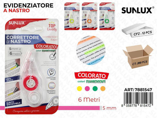 Sunlux - Evidenziatore A Nastro Col. Fluo 5Mm*6Mt /Pz Da 12** 7881547