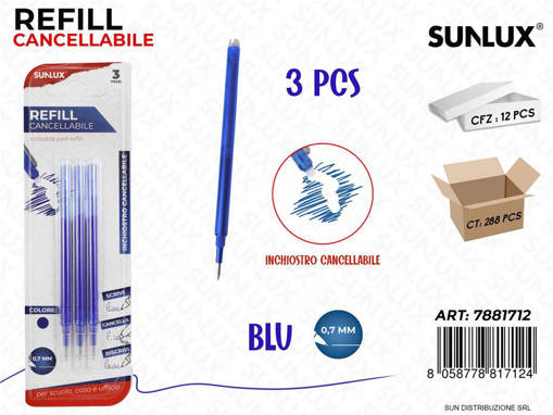 Sunlux - Bl. Refill Cancellabile Blu 3 Pcs 0.7Mm /Pz Da 12** 7881712