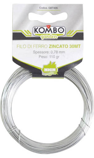Kombo Fil Di Ferro Da Giardino Zincato 30Mt, Spessore 0.78 Mm,  Peso 110 Gr. Alta Resistenza.