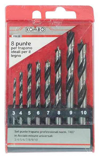 Kombo Set Da 8 Punte Professionali Per Trapano, Ideali Per  Legno , Misure:3-4-5-6-7-8-9-10