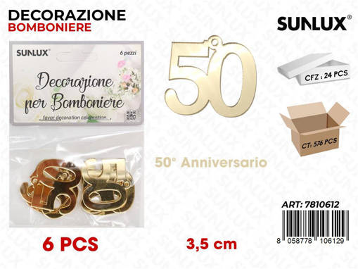 Sunlux Dec. Bomb. 50Anniv. Oro 6Pcs 3.5Cm /Pz Da 24**