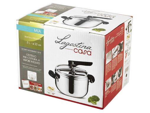 Lagostina Mia Cucina Naturale Pentola a Pressione con Cestello, diametro cm 22 Lt 5