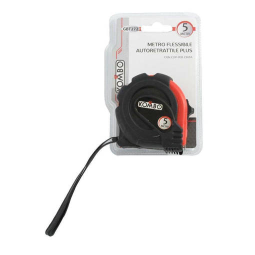 Kombo Metro Flessibile Autoretrattilecon Clip, 5Mtx19Mm.  Bloccaggio A Pulsante Con Ritorno