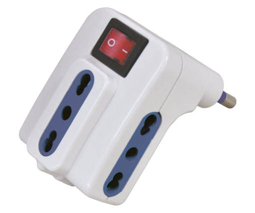 Omega Adattatore Triplo 3 Prese Bipasso 10/16A 2P+T Spina S17 16A 2P+T Con Interruttore Luminoso
