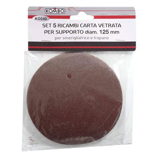 Kombo Set 5 Ricambi Carta Vetrata Supporto Per  Smerigliatrici/Trapani. Diam 125Mm. Con Base In Velcro, Grana 80