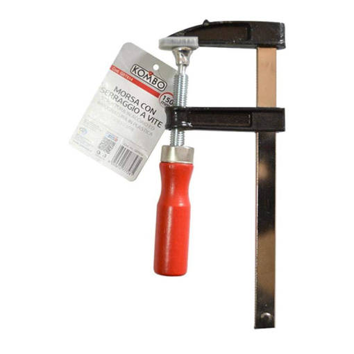 Kombo Morsa Con Serraggio A Vite, Con Struttura In Acciaio Ed  Impugnatura In Legno, Dim.150X50Mm