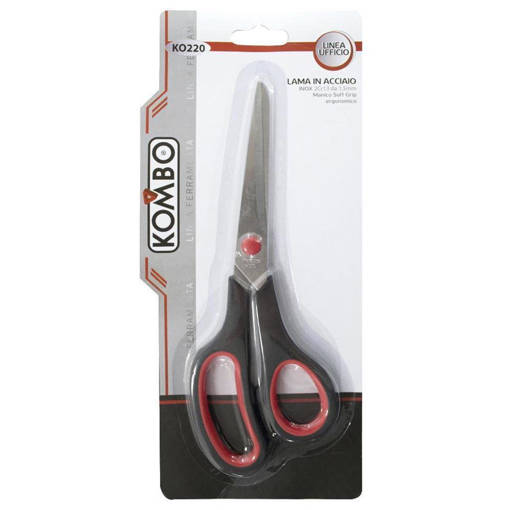 Kombo Forbici Da Ufficio Lunghezza 8.5": Lama Da 2.0Mm In Acciaio Inox  2Cr13 ,Manico Soft Grip Nero E Rosso