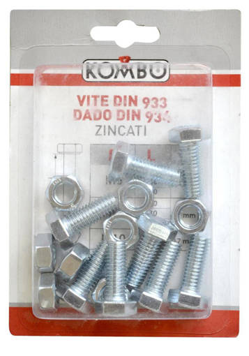 Kombo Set Di 8 Viti M8 X 20 Din933 Classe Di Resistenza 4.8 + 8 Dadi M8 Din934 Zincati Bianchi