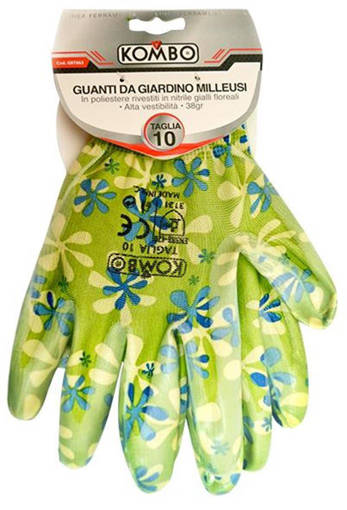 Kombo Guanti Da Giardino Super Resistenti, In Poliestere Rivestiti  In Nitrile , Colore Giallofloreale, Tg.10, 38Gr Ce3121  En388 En420