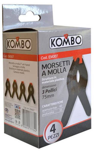 Kombo Set 4Pz Morsetto Con Serraggio A Molla - Struttura Materiale Plastico - Ganasce Inclinabili, Apertura Max. 36Mm, Profondita 31Mm, Lunghezza 90Mm