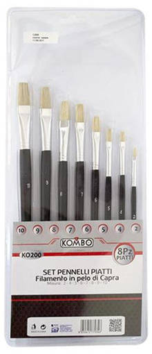 Kombo Set 8 Pennelli Bianchi Piatti, Con Filamento In Pelo Di  Capra, Misure 2,4,5,6,7,8,9,10