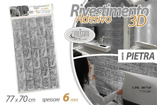 Utilissimi Rivestimento Adesivo Parete, Pietra 6mm, 77x70cm, Grigio