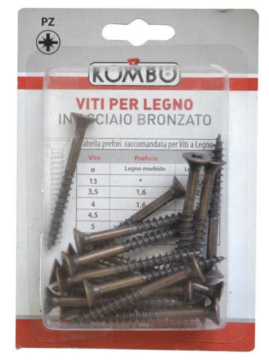 Kombo Set Da 14 Pz Viti A Legno 5.0 X 60/35 Bronzata Impronta Pz En14592