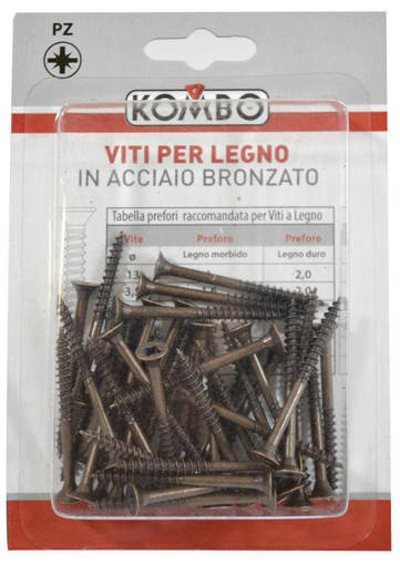 Kombo Set 40 Viti A Legno 3.5 X 40/21 En14592 Bronzate, Impronta Pz