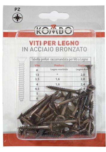 Kombo Set 40 Viti A Legno 3.5 X 30/18 En14592 Bronzate, Impronta Pz