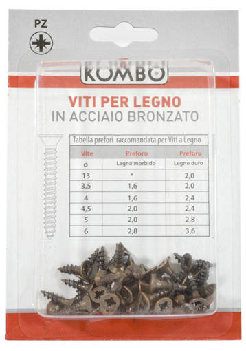Kombo Set 50 Viti A Legno 3.5 X 13 Bronzate, Impronta Pz