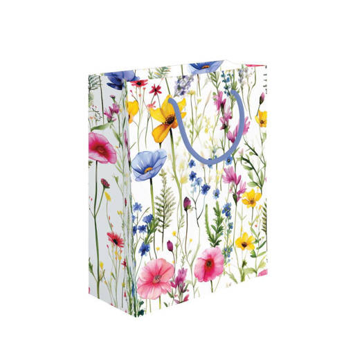 Marpimar - Shopper Fiori Colorati Fondo Bianco Medie PLE50