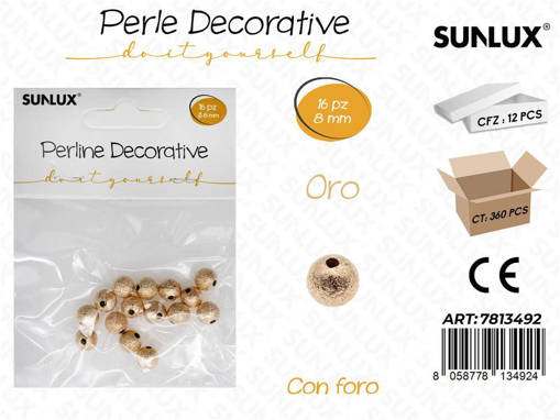 Sunlux Perle Dec. C/ Foro Oro 16Pcs 8Mm/ Pz Da 12**