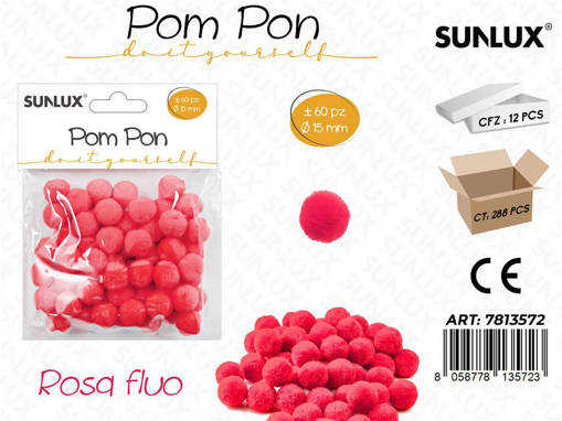 Sunlux Pom Pon Rosa Fluo 60Pcs D.15Mm /Pz Da 12**