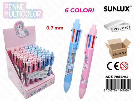 Sunlux - Sunlux Penne Multicolor 6Col. Unicorno Ass. 0.7Mm 7884793