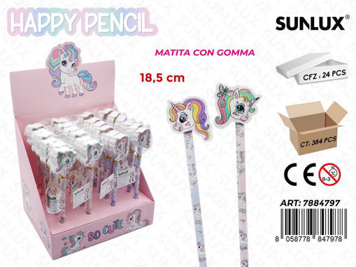 Sunlux - Sunlux Happy Pencil Unicorno C/Gomma Ass. 18.5Cm 7884797