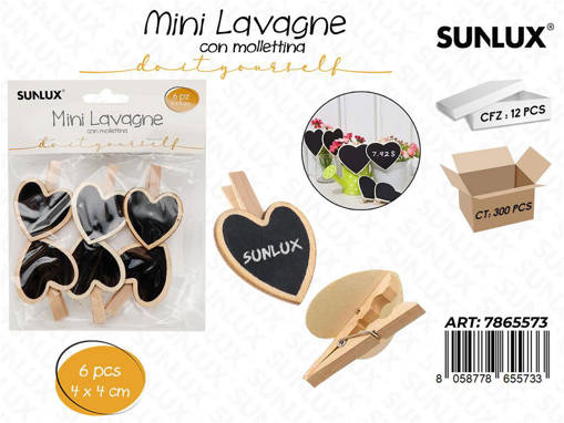 Mini Lavagna Cuore C/Molletta 6Pcs 4*4Cm/Pz Da 12**