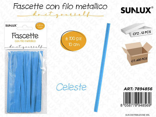 Fascette C/ Filo Metallico Celeste 100Pcs 10Cm /Pz Da 12**