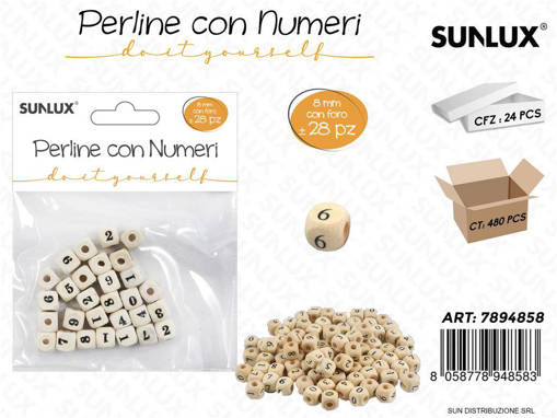 Perline Numeri Legno C/Foro 8Mm 28Pcs /Pz Da 24**