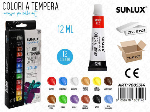 Sunlux - Colori A Tempera Tubetto 12Col. 12Ml /Pz Da 12** 7885314