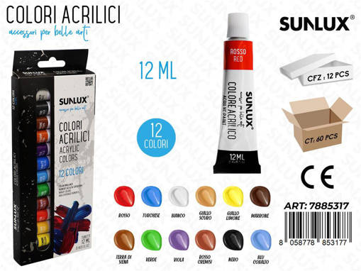 Sunlux - Colori Acrilici Tubetto 12Col. 12Ml /Pz Da 12** 7885317