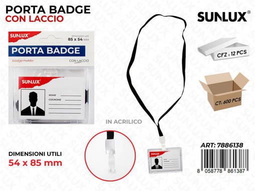 Sunlux - Porta Badge C/ Laccio In Acrilico Mis. Uti. 54*85Mm / Pz Da 12** 7886138