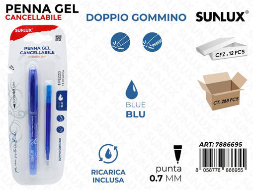 Sunlux - Penna Gel Cancell. Blu C/ Ricarica 0.7Mm 7886695