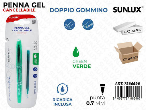 Sunlux - Penna Gel Cancell.Verde C/ Ricarica 0.7Mm 7886698