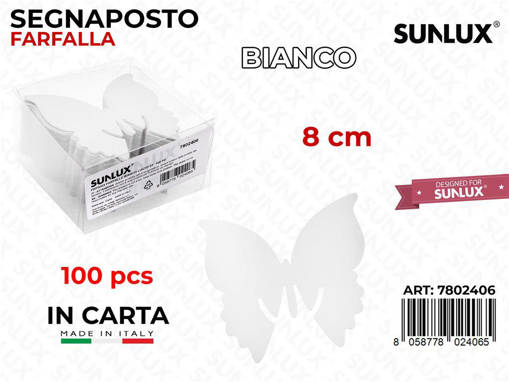 /Segnaposto Farfalla Carta Bianco 100Pcs 8Cm