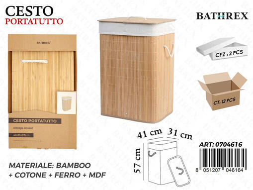 Bathrex Cesto In Bambu Retang. 41X31X57Cm