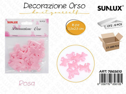 Dec. Orso In Stoffa Rosa 16Pcs 3.5*2.5Cm /Pz Da 24-12**