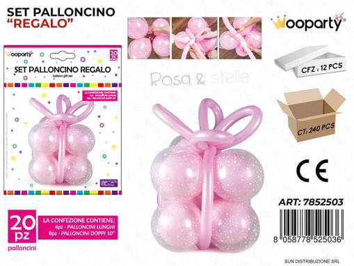 Wooparty Set Palloncino Regalo Rosa*Stelle 20Pcs /Pz Da 12**
