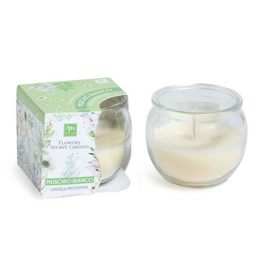 Mercury  Candela In Vetro Al Muschio Bianco In Cera E Vetro 70G 7,2X7,2Xh.6,2 Cm  In Scatola Regalo, In Espositore Termorettrata