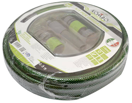 Kombo Tubo Irrigazione 1/2'' 15Mt. Attacco A Rubinetto,  Raccordo Rapido, Raccordo Rapido Acquastop, Lancia A  Getto Regolabile.