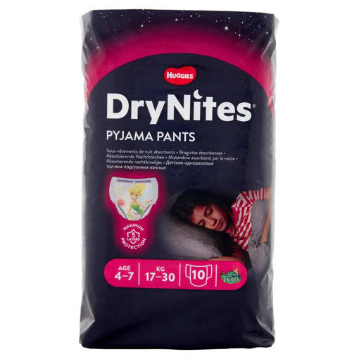 Huggies Drynites Bimba 4-7 Anni (17-30 Kg), 10 Pannolini