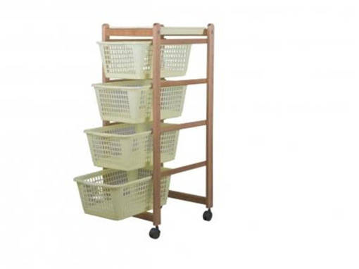 Legno Line Carrello Legno Con Cesti Plastica