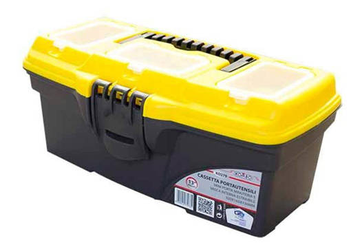 Kombo Valigetta Portautensili 13" (Cm31X14X14) In Plastica,  Colore Giallo-Nero,  Maniglia A Scomparsa, 3 Vani Porta Minuteria, Vaschetta Interna Estraible, Struttura Resistente.