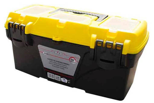 Kombo Valigetta Portautensili 16" (Cm41X21X19,5) In Plastica,  Colore Giallo-Nero,  Maniglia A Scomparsa, 3 Vani Porta Minuteria, Vaschetta Interna Estraible, Struttura Resistente.